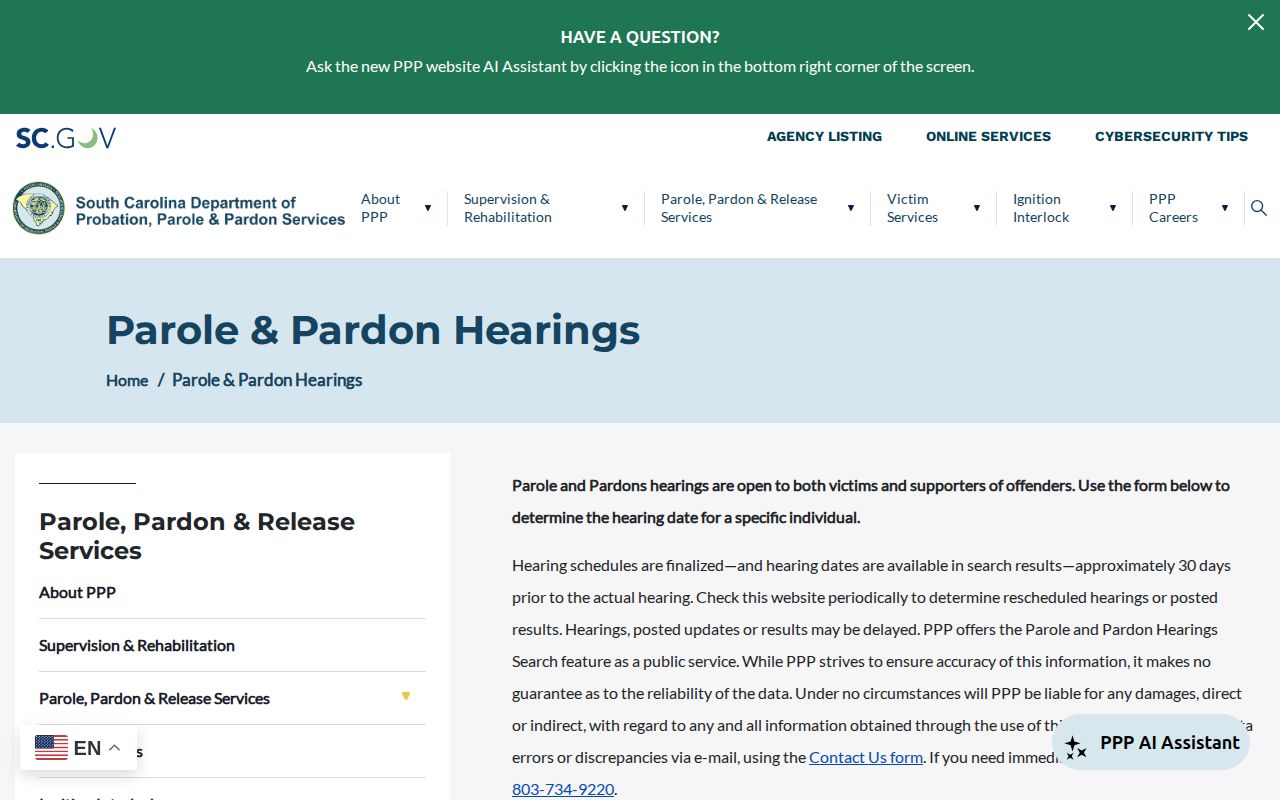 Greenville County parole hearing and post-release records page